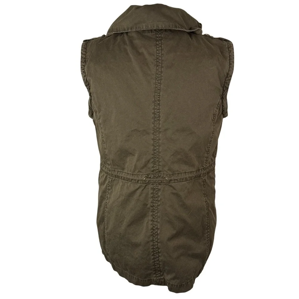ZARA Woman Olive Utility Cargo Vest L Sleeveless Anorak Jacket Zip Pockets waist